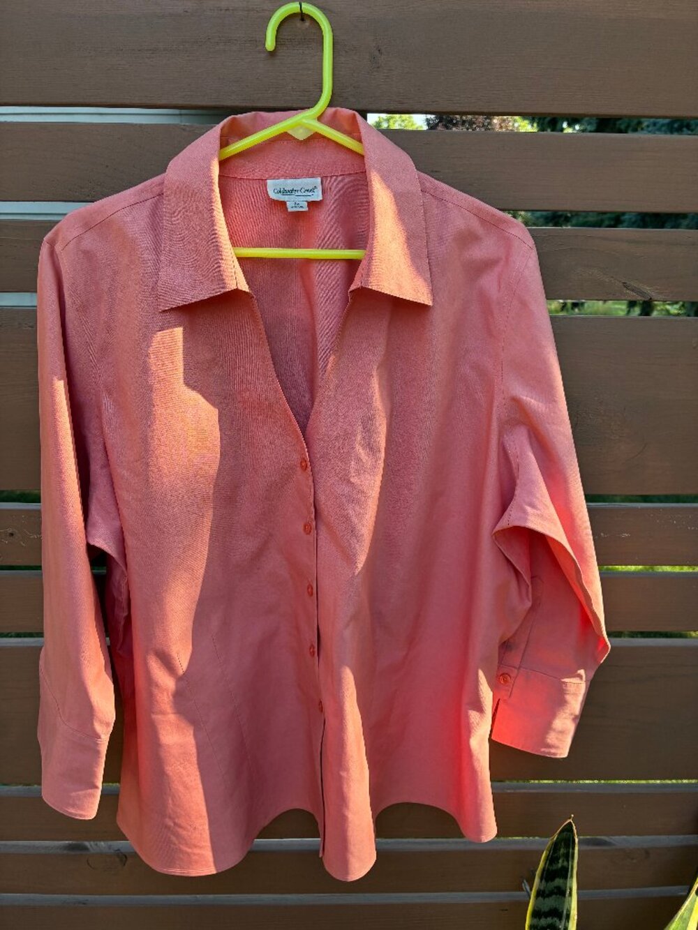 Coldwater Creek Coral Blouse Button Down Long Sleeve 2X